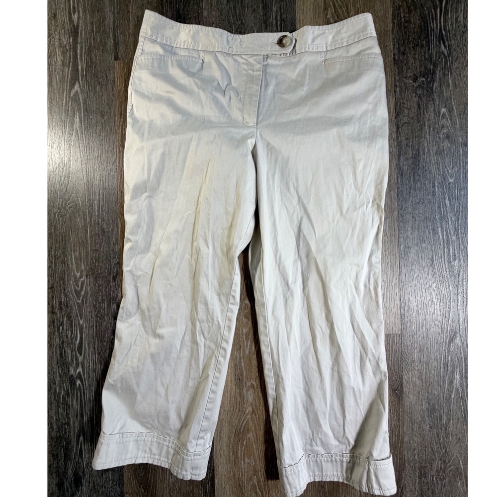 Ann Taylor Chino Pants Womens 12 Beige Cropped Wide Leg Flat Front 5549
